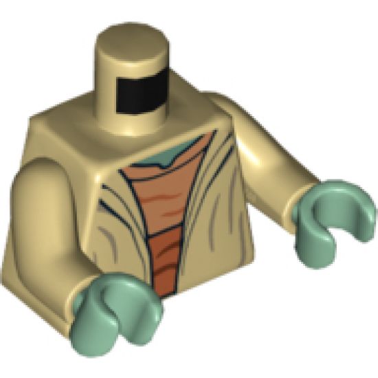 Torso SW Open Robe, Medium Nougat Shirt with Dark Orange Waist Sash and Hood on Back Pattern (Yoda) / Tan Arms / Sand Green Hands