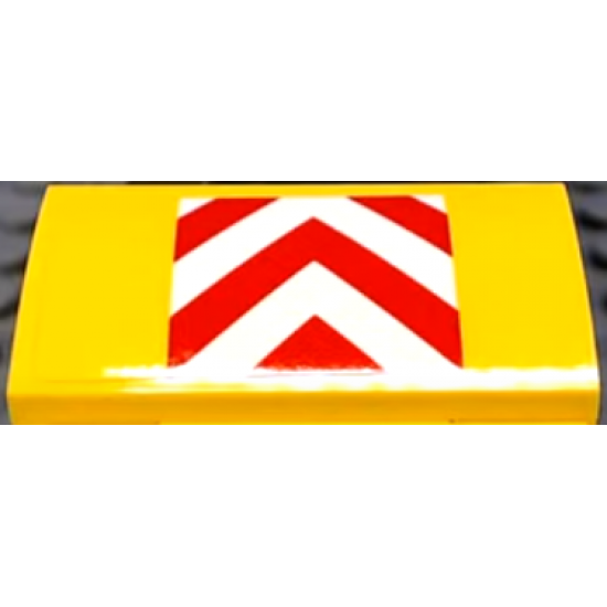 Slope, Curved 2 x 4 x 2/3 with Bottom Tubes with Red and White Danger Chevrons on Yellow Background Pattern (Sticker) - Set 60102