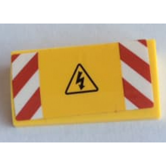 Slope, Curved 2 x 4 x 2/3 with Bottom Tubes with Red and White Danger Stripes and Electricity Danger Triangle Pattern (Sticker) - Set 60132