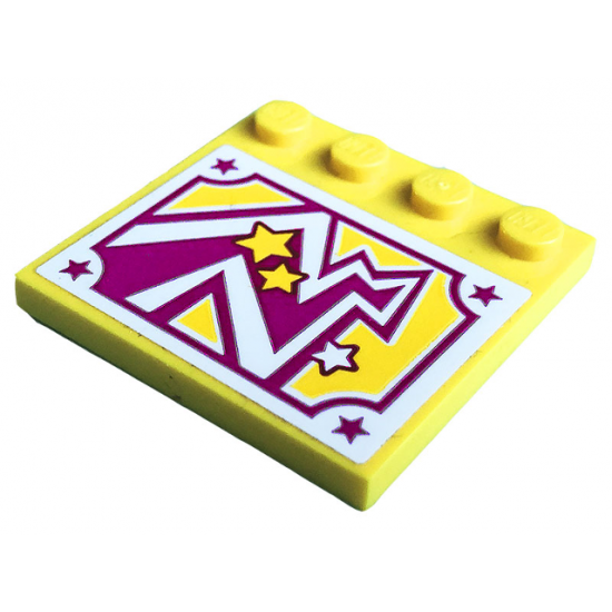 Tile, Modified 4 x 4 with Studs on Edge with Magenta, White and Yellow Stars and Lightning Bolt Pattern (Sticker) - Set 41338