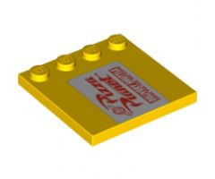 Tile, Modified 4 x 4 with Studs on Edge with Pizza Planet Sign Pattern Left of Studs