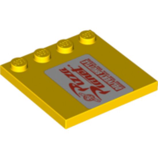 Tile, Modified 4 x 4 with Studs on Edge with Pizza Planet Sign Pattern Left of Studs