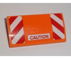 Slope, Curved 2 x 4 x 2/3 with Bottom Tubes with Red 'CAUTION' and Red and White Danger Stripes Pattern (Sticker) - Set 60118