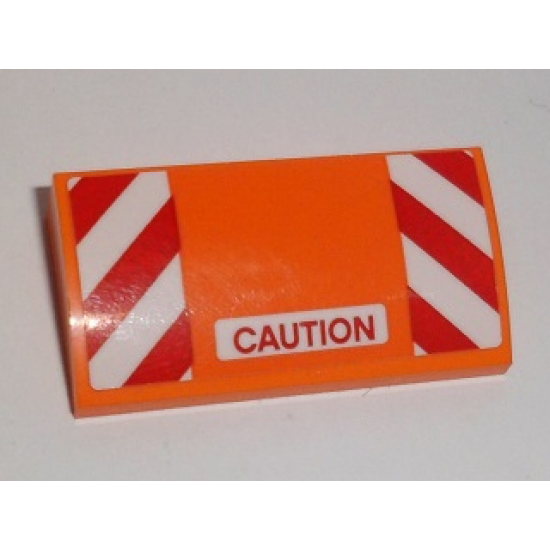 Slope, Curved 2 x 4 x 2/3 with Bottom Tubes with Red 'CAUTION' and Red and White Danger Stripes Pattern (Sticker) - Set 60118