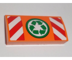 Slope, Curved 2 x 4 x 2/3 with Bottom Tubes with Recycling Arrows and Red and White Danger Stripes Pattern (Sticker) - Set 60118