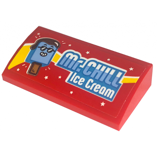 Slope, Curved 2 x 4 x 2/3 with Bottom Tubes with 'Mr.CHILL Ice Cream' Pattern (Sticker) - Set 60253