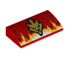 Slope, Curved 2 x 4 x 2/3 with Bottom Tubes with Flames and Gold Lion Head Pattern