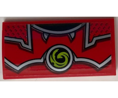 Slope, Curved 2 x 4 x 2/3 with Bottom Tubes with Red and Silver Armor and Lime Swirl Symbol Pattern (Sticker) - Set 70669