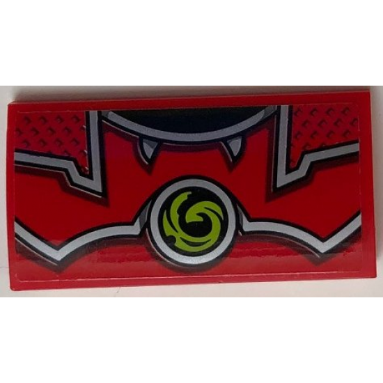 Slope, Curved 2 x 4 x 2/3 with Bottom Tubes with Red and Silver Armor and Lime Swirl Symbol Pattern (Sticker) - Set 70669