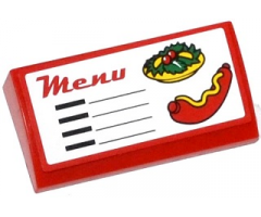Slope, Curved 2 x 4 x 2/3 with Bottom Tubes with 'Menu', Salad and Hot Dog Pattern (Sticker) - Set 60050