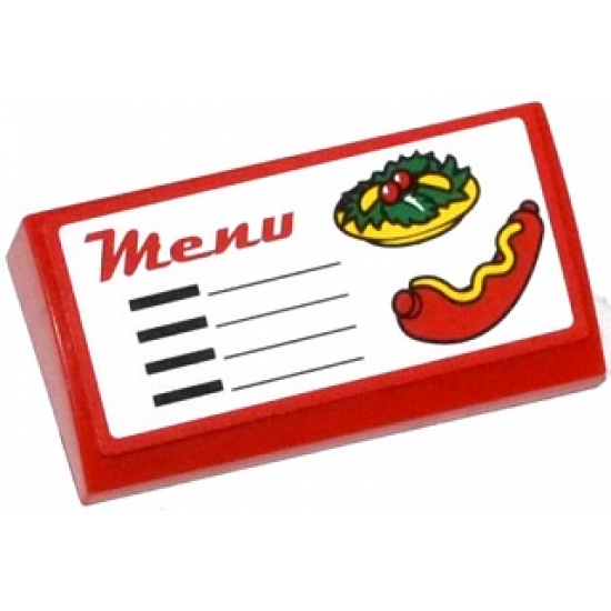 Slope, Curved 2 x 4 x 2/3 with Bottom Tubes with 'Menu', Salad and Hot Dog Pattern (Sticker) - Set 60050