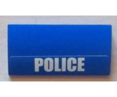 Slope, Curved 2 x 4 x 2/3 with Bottom Tubes with White 'POLICE' Bold Narrow Font on Blue Background Pattern (Sticker) - Set 4436