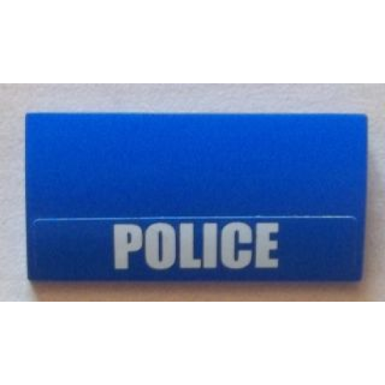 Slope, Curved 2 x 4 x 2/3 with Bottom Tubes with White 'POLICE' Bold Narrow Font on Blue Background Pattern (Sticker) - Set 4436