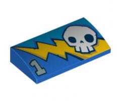 Slope, Curved 2 x 4 x 2/3 with Bottom Tubes with Lightning Bolt, Skull and Number 1 Pattern