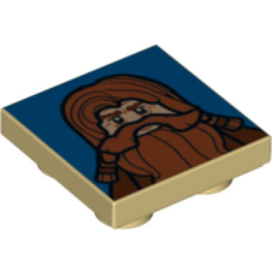 Tile, Modified 2 x 2 Inverted with Red-Haired Dwarf on Blue Background Pattern