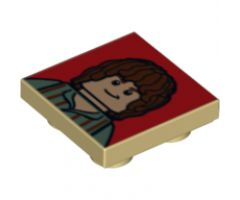 Tile, Modified 2 x 2 Inverted with Brown-Haired Hobbit on Red Background Pattern