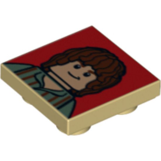 Tile, Modified 2 x 2 Inverted with Brown-Haired Hobbit on Red Background Pattern