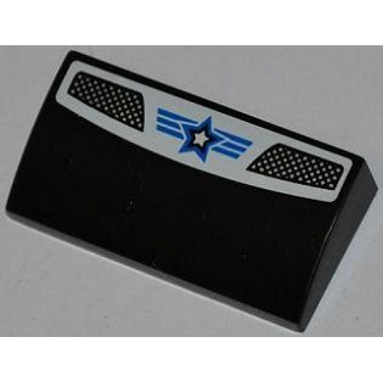 Slope, Curved 2 x 4 x 2/3 with Bottom Tubes with Double Vent Grille, Blue Lines and White Star with Blue Outline Pattern (Sticker) - Set 8301