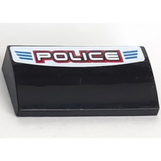 Slope, Curved 2 x 4 x 2/3 with Bottom Tubes with 'POLICE' Red Outline and Blue Lines Pattern (Sticker) - Set 8301