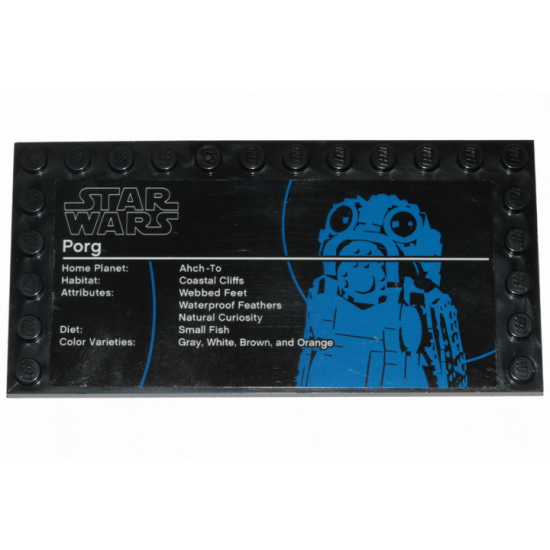 Tile, Modified 6 x 12 with Studs on Edges with Star Wars Logo and 'Porg' Pattern (Sticker) - Set 75230