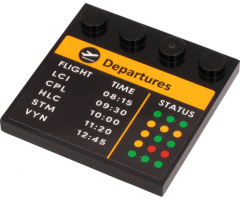 Tile, Modified 4 x 4 with Studs on Edge with 'Departures', 'FLIGHT', 'TIME', 'STATUS' and Flight Schedule Pattern (Sticker) - Set 60262
