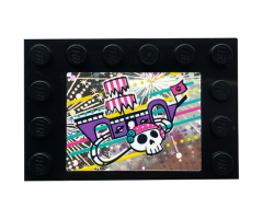 Tile, Modified 4 x 6 with Studs on Edges with Skull and Ship on Holographic Background Pattern (Sticker) - Set 41375