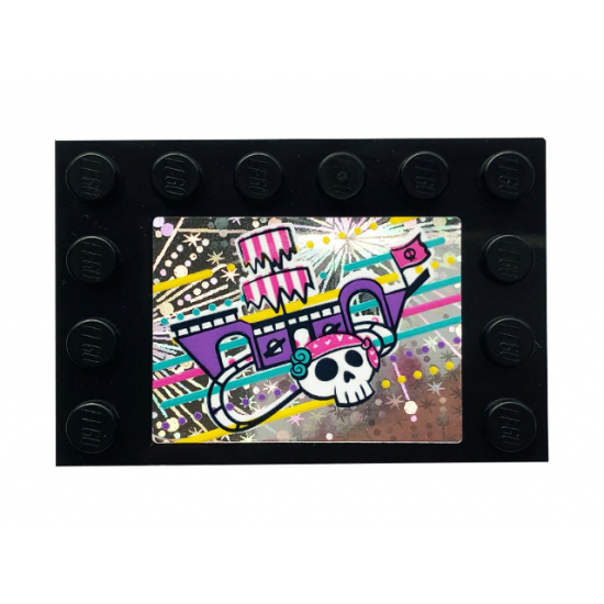 Tile, Modified 4 x 6 with Studs on Edges with Skull and Ship on Holographic Background Pattern (Sticker) - Set 41375