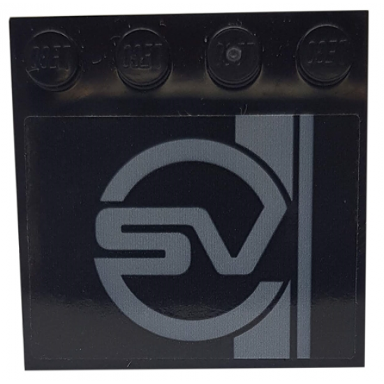 Tile, Modified 4 x 4 with Studs on Edge with Two Dark Bluish Gray Stripes and 'SV' on Black Background Pattern (Sticker) - Set 76898