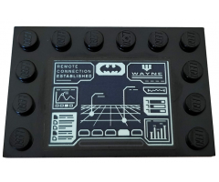 Tile, Modified 4 x 6 with Studs on Edges with 'REMOTE CONNECTION ESTABLISHED', 'WAYNE', Batman Logo, Graphs and Radar Pattern (Sticker) - Set 76160