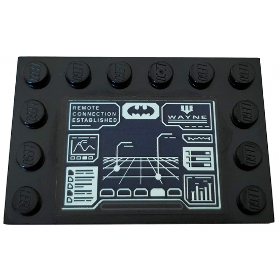 Tile, Modified 4 x 6 with Studs on Edges with 'REMOTE CONNECTION ESTABLISHED', 'WAYNE', Batman Logo, Graphs and Radar Pattern (Sticker) - Set 76160