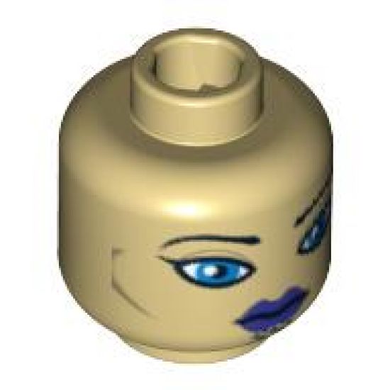 Minifigure, Head Dual Sided Alien with SW Luminara Unduli Purple Lips and Large Blue Eyes / Protective Eye Mask Pattern - Hollow Stud