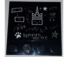 Tile, Modified 4 x 4 with Studs on Edge with Blackboard with 'Puppycorn woz ere' Pattern (Sticker) - Set 41454