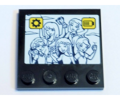 Tile, Modified 4 x 4 with Studs on Edge with Black and White Friends Girls and Yellow and Black Gear and Battery Pattern (Sticker) - Set 41346