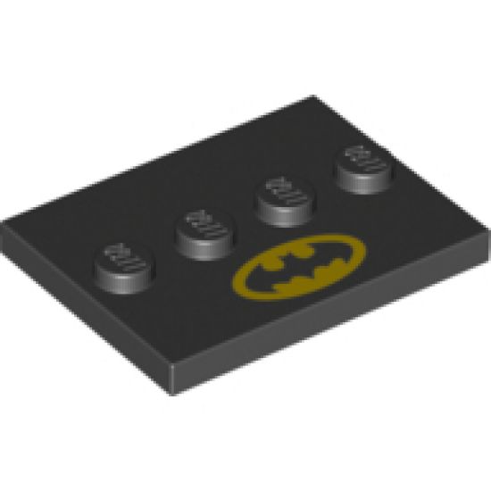 Tile, Modified 3 x 4 with 4 Studs in Center with Batman Logo Pattern