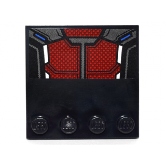 Tile, Modified 4 x 4 with Studs on Edge with Dark Red and Silver Body Armor Panels with Blue and White Sections Pattern (Sticker) - Set 76051