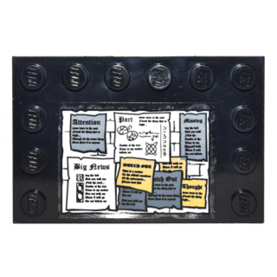 Tile, Modified 4 x 6 with Studs on Edges with Brick Wall with Posters and Notices Pattern (Sticker) - Set 10217