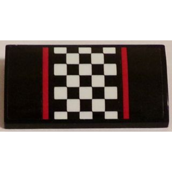 Slope, Curved 2 x 4 x 2/3 with Bottom Tubes with Red Stripes and Black and White Checkered Pattern (Sticker) - Set 60084