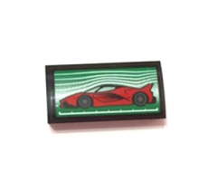 Slope, Curved 2 x 4 x 2/3 with Bottom Tubes with Red Ferrari on Green and White Background Pattern (Sticker) - Set 75882