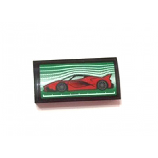 Slope, Curved 2 x 4 x 2/3 with Bottom Tubes with Red Ferrari on Green and White Background Pattern (Sticker) - Set 75882