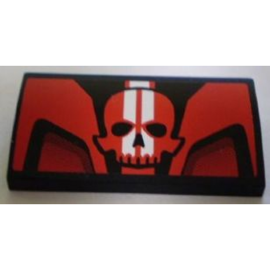 Slope, Curved 2 x 4 x 2/3 with Bottom Tubes with Backyard Blasters Red Skull Logo Pattern (Sticker) - Set 8898