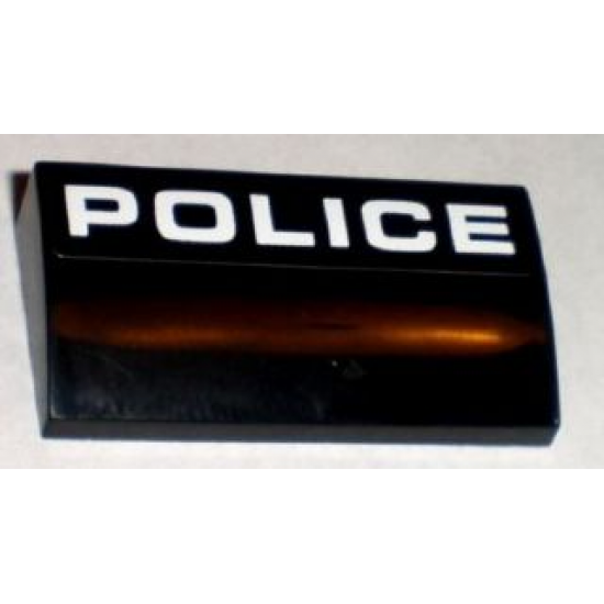 Slope, Curved 2 x 4 x 2/3 with Bottom Tubes with White 'POLICE' Pattern (Sticker) - Set 8211