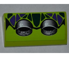 Slope, Curved 2 x 4 x 2/3 with Bottom Tubes with Dark Green and Dark Purple Scales and 2 Exhaust Pipes Pattern (Sticker) - Set 9445