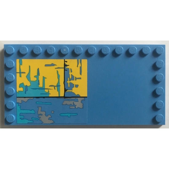Tile, Modified 6 x 12 with Studs on Edges with Worn Yellow and Blue Panel Pattern (Sticker) - Set 75157