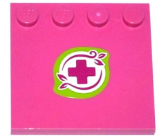 Tile, Modified 4 x 4 with Studs on Edge with Magenta Cross and Leaves in Lime Border Pattern (Sticker) - Set 41059