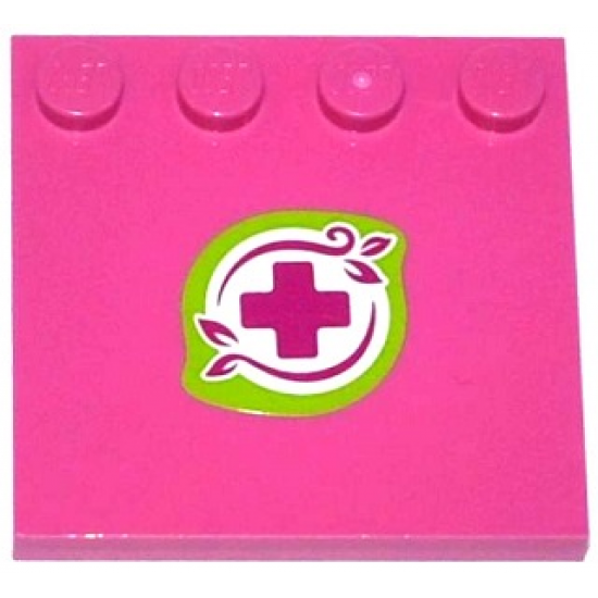 Tile, Modified 4 x 4 with Studs on Edge with Magenta Cross and Leaves in Lime Border Pattern (Sticker) - Set 41059