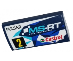 Slope, Curved 2 x 4 x 2/3 with Bottom Tubes with 'PULSAR', 'MS-RT', 'Castrol' and Yellow Number 2 Pattern, Model Left Side (Sticker) - Set 75885