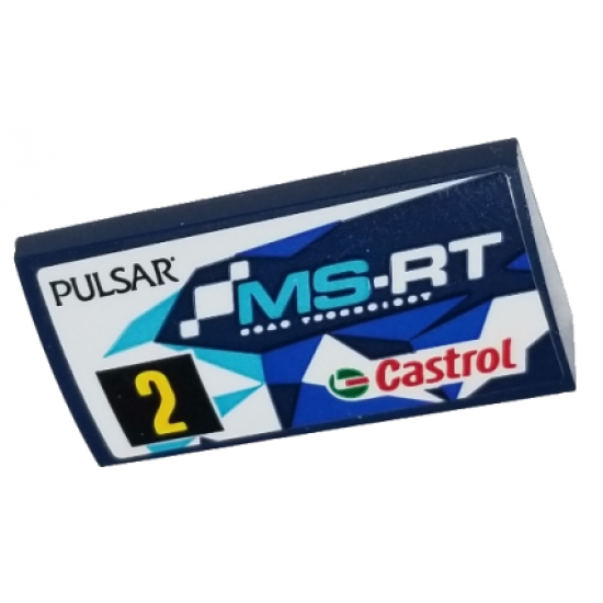 Slope, Curved 2 x 4 x 2/3 with Bottom Tubes with 'PULSAR', 'MS-RT', 'Castrol' and Yellow Number 2 Pattern, Model Left Side (Sticker) - Set 75885