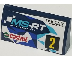 Slope, Curved 2 x 4 x 2/3 with Bottom Tubes with 'PULSAR', 'MS-RT', 'Castrol' and Yellow Number 2 Pattern, Model Right Side (Sticker) - Set 75885