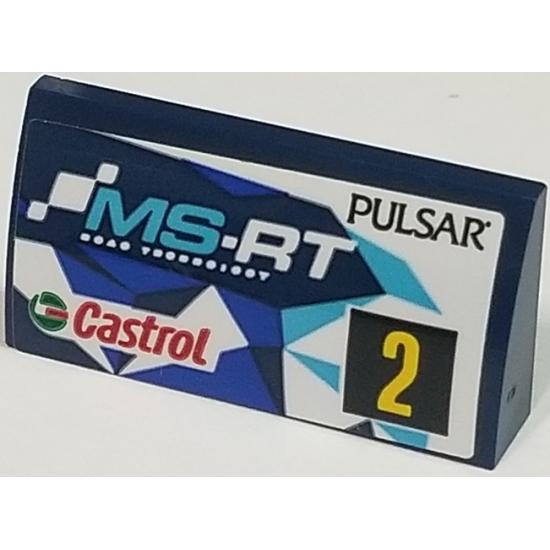 Slope, Curved 2 x 4 x 2/3 with Bottom Tubes with 'PULSAR', 'MS-RT', 'Castrol' and Yellow Number 2 Pattern, Model Right Side (Sticker) - Set 75885