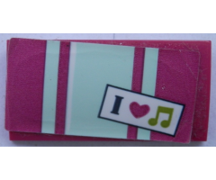 Slope, Curved 2 x 4 x 2/3 with Bottom Tubes with Light Aqua Stripes, 'I', Magenta Heart and Musical Note Pattern (Sticker) - Set 41316